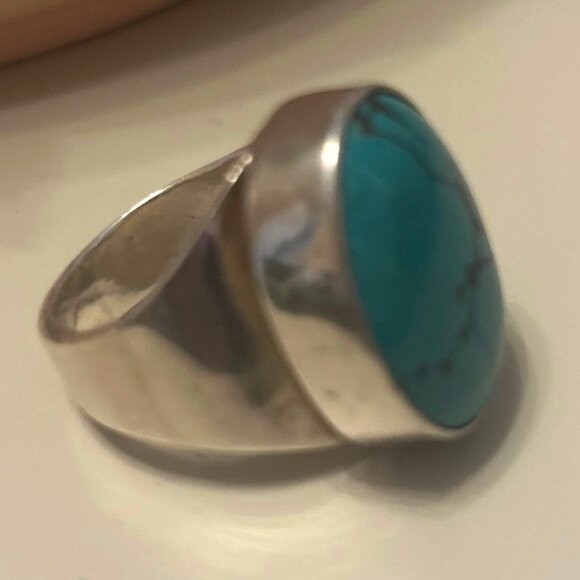 Stunning women's natural sterling silver turquoise statement ring size 8.5 - Picture 4 of 10